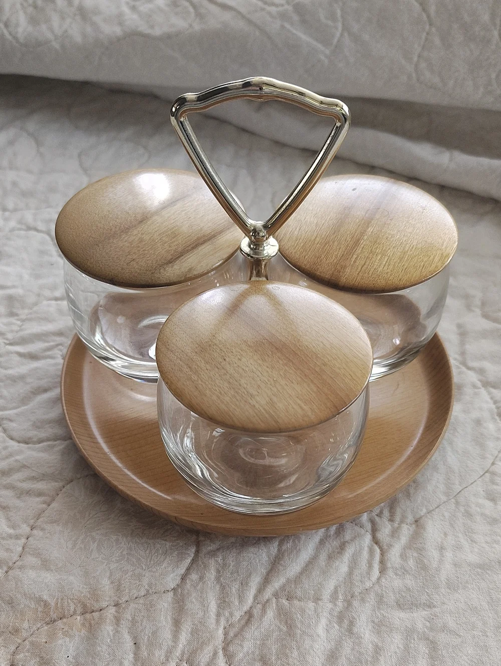 Vintage MyrtleWood 3-Piece Jar Set with Tray- Natural Brown